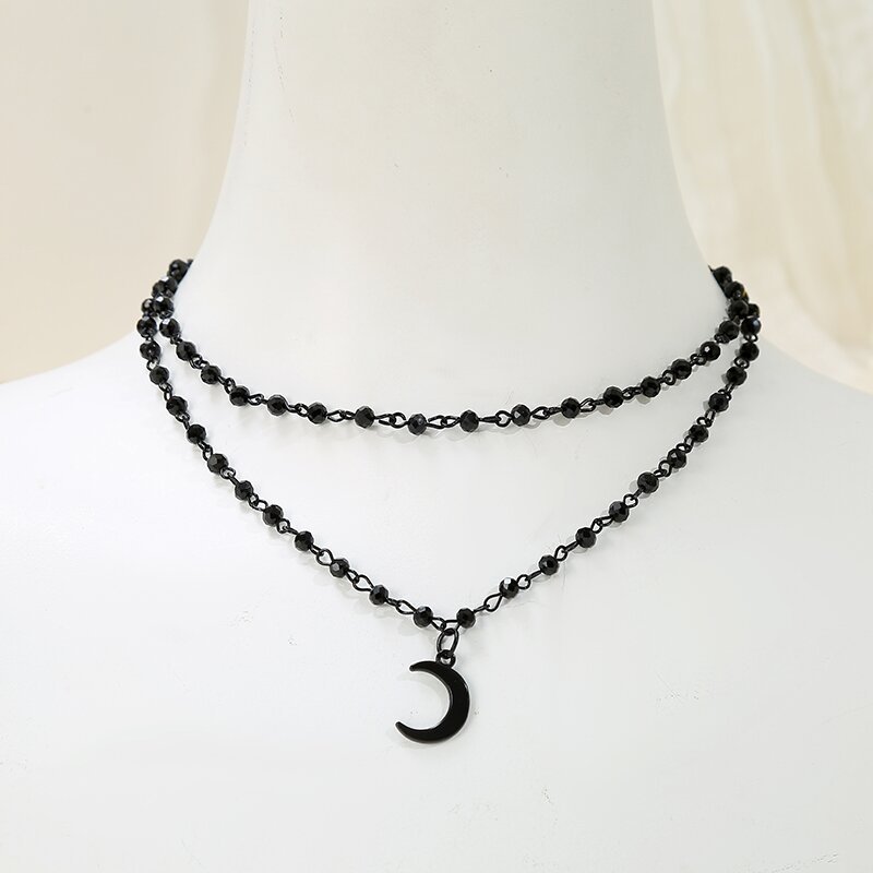 Wholesale European and American Cross-border Jewelry Simple Design Sense Niche Star Tassel Necklace Sweet Hip-hop Single-layer Crescent Necklace