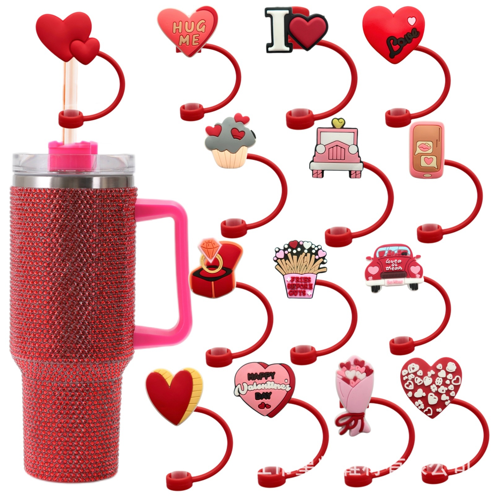 Wholesale Valentine's Day Love Series Straw Cap Food Grade Silicone Straw Dust Plug 8/10mm Straw Cover Factory Direct Sales