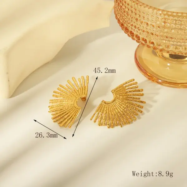 Wholesale 1 Pair Retro Exaggerated Sun Solid Color Plating 304 Stainless Steel 18K Gold Plated Ear Studs