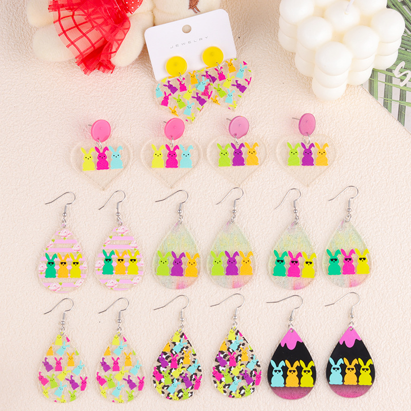 Wholesale New cross-border Easter color sunglasses Rabbit printed earrings earrings female acrylic simple personalized earrings