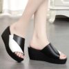 oly-663c0b5247f6d8fe0b08e8a7fe3665ac Wholesale Slippers Women's Summer Fashion Outer Wear Mid-heel Wedge Thick-soled Non-slip High-heeled Middle-aged Women's Heightened Slippers