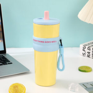 Aurora straw cup 316-lemon yellow 710ml / Single cup with pattern