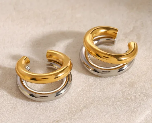 Wholesale PVD Coated Real Gold Plated 18K Gold Solid Color 304 Stainless Steel Simple Style Classic Style Waterproof Non Tarnish Ear Cuffs