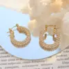 Wholesale PVD Coated Real Gold Plated 18K Gold Round 304 Stainless Steel Retro Waterproof Non Tarnish Earrings