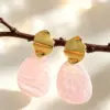 Wholesale Waterproof Non Tarnish Irregular Stud Earrings For Women, 304 Stainless Steel With 18K Real Gold PVD Coating And Resin Inlay
