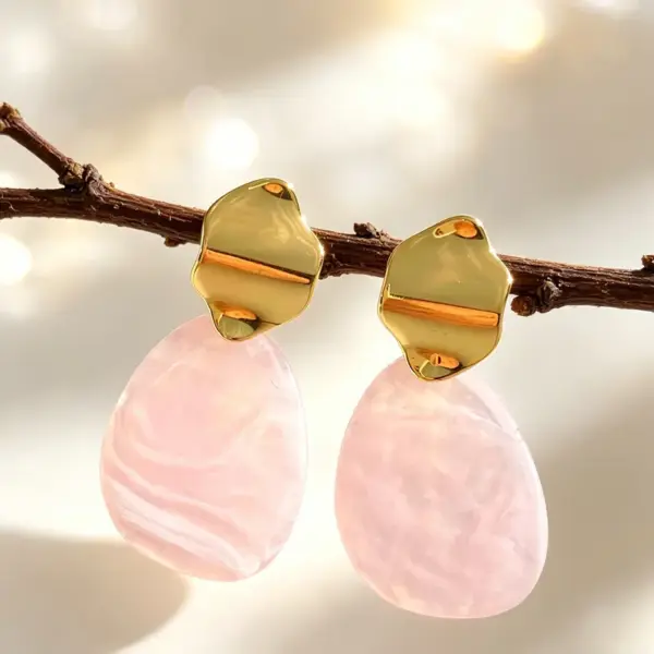Wholesale Waterproof Non Tarnish Irregular Stud Earrings For Women, 304 Stainless Steel With 18K Real Gold PVD Coating And Resin Inlay