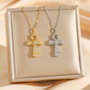 Wholesale Cross-shaped colored zircon pendant titanium steel necklace clavicle chain