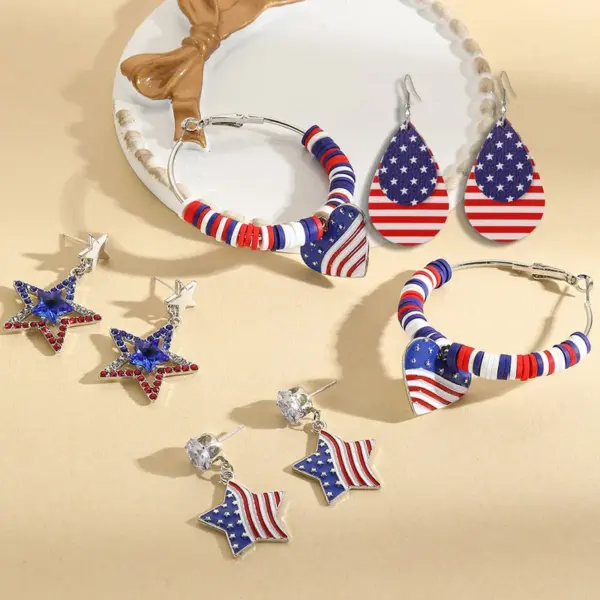 Wholesale New American Independence Day Earrings July 4 Heart-shaped Flag Earrings National Day Independence Day Earrings