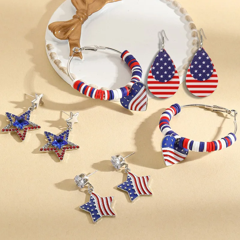 Wholesale New American Independence Day Earrings July 4 Heart-shaped Flag Earrings National Day Independence Day Earrings