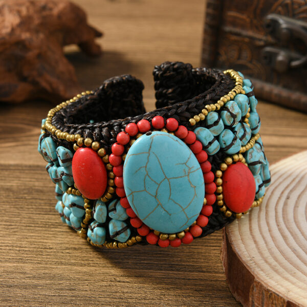 oly-66aac4480df9947118432235ce7049e8 Wholesale Heavy Woven Ethnic Style Natural Stone Bracelet Bohemian Retro Exoticism Women's Personalized Xizang Bracelet Accessories