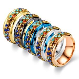 oly-66b30b6587ccd603ea5813cb94432f3e Wholesale Fashionable Rotatable Titanium Steel Ring Crystal Diamond Chain Rotating Couple Ring Women's European and American Cross-Border Jewelry
