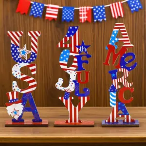 Wholesale 71 Independence Day Cartoon Letter Wooden Decorations American National Day Scene Decoration Props Holiday Party Wooden Materials