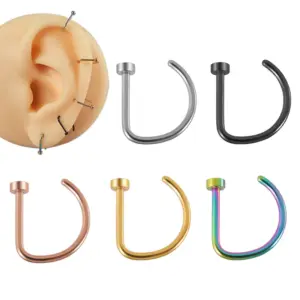 Wholesale 1 Piece 304 Stainless Steel Stone-Free Hawaiian Vacation Tropical Nose Rings & Studs Geometric Plating Ion Plating (IP) 18K Gold Plated Nose Rings & Studs