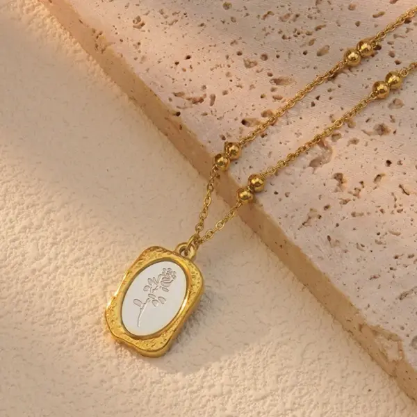 Wholesale 201 Stainless Steel 304 Stainless Steel Plastic Tulip Ion Plating (IP) Acrylic 18K Gold Plated Elegant Waterproof Non Tarnish Inlay Multicolor-Golden Yellow Pendant Necklace