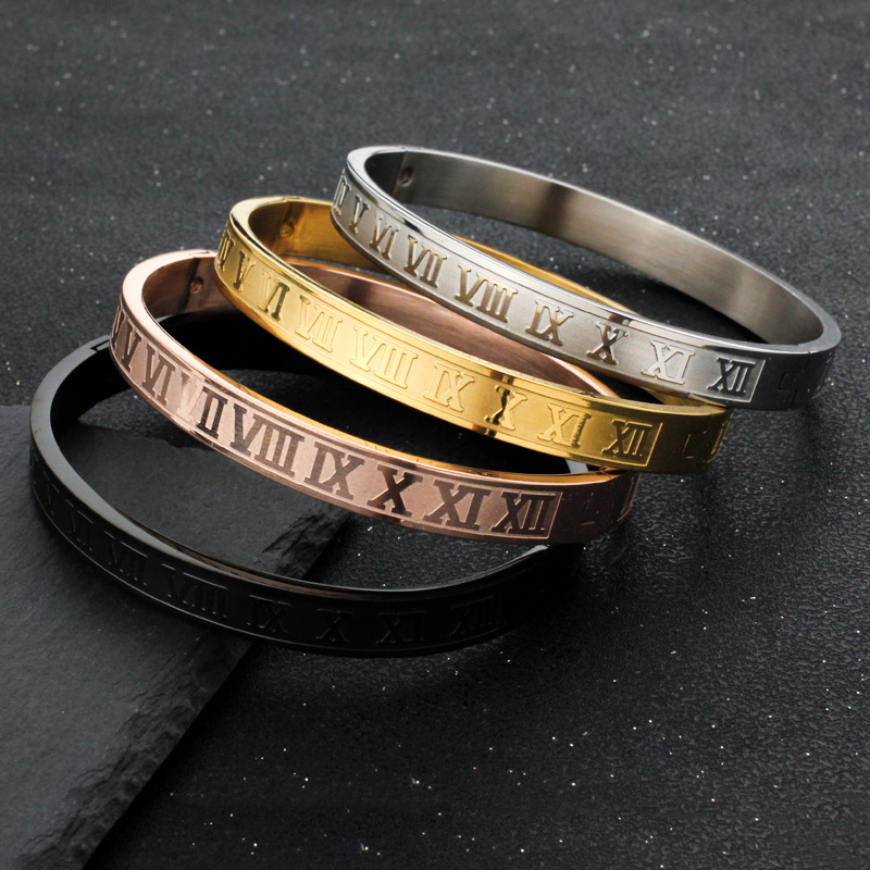 Wholesale Cross-border hot sale stainless steel Roman numeral letter bracelet European and American punk trend titanium steel couple matching bracelet