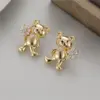 Wholesale Little Bear Stud Earrings For Women With 925 Sterling Silver Posts, Copper Base, And Zircon Inlay Featuring Electroplated Gold Plating