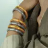 Wholesale 304 Stainless Steel Snakeskin PVD Coated 18K Real Gold Plated Hip-Hop Rock Cool Style Waterproof Non Tarnish Plating Gold Silver Wristband Bangle