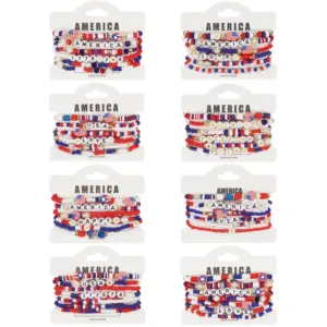 Wholesale Independence Day American Flag Bracelet Beads Handmade Jewelry Unisex Geometric Design Novelty Accessories