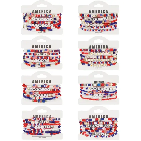 Wholesale Independence Day American Flag Bracelet Beads Handmade Jewelry Unisex Geometric Design Novelty Accessories