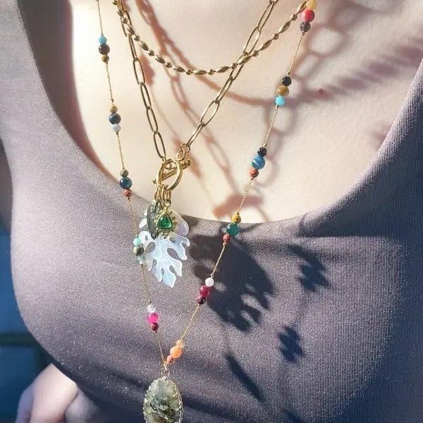 Wholesale Fresh Floral Element Feather Necklace Multifunctional Elegant Cute Handmade Titanium Steel Vacuum Gold Plated Lobster Clasp Regular Chain