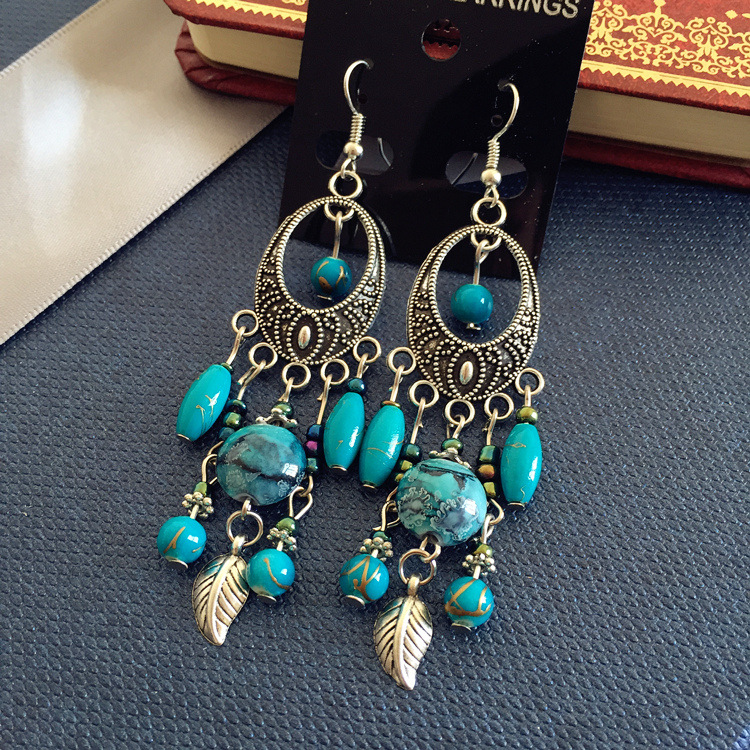 Wholesale Bohemian Retro Ethnic Style European and American Ancient Silver Earrings Goddess Jewelry Face Skinny Earrings Tassel Long Earrings