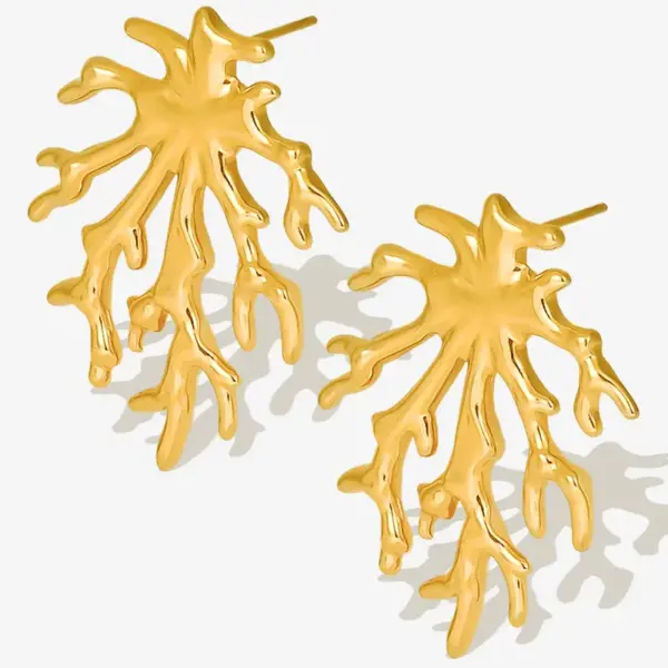 Wholesale PVD Coated Real Gold Plated Coral 304 Stainless Steel Simple Style IG Style Waterproof Non Tarnish Ear Studs