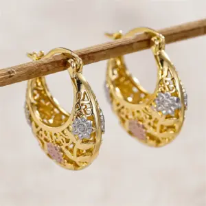 Wholesale Three-dimensional Flowers Earrings For Women With 0.03µm KC Golden Plated Water Plating On Copper