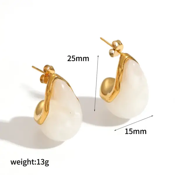 Wholesale Water Droplets Stud Earrings For Women In 304 Stainless Steel Featuring Hypoallergenic Design With 18K Real Gold Plated And Resin Inlay