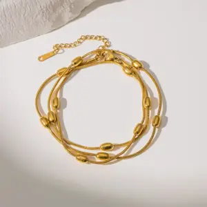 YC [E70] Oval Bead Snake Chain Bracelet [Gold]