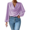 oly-673a02cb73842092709b030a7b8255d4 Wholesale Chiffon Long-Sleeved Shirt Loose Drape V-Neck Top T-Shirt for Women
