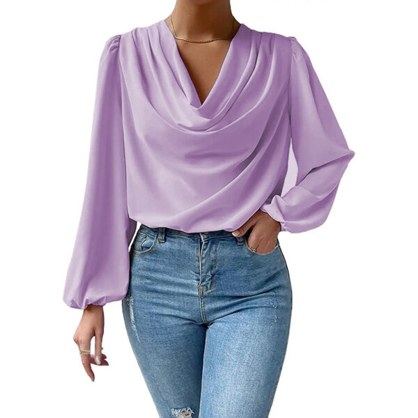 oly-673a02cb73842092709b030a7b8255d4 Wholesale Chiffon Long-Sleeved Shirt Loose Drape V-Neck Top T-Shirt for Women