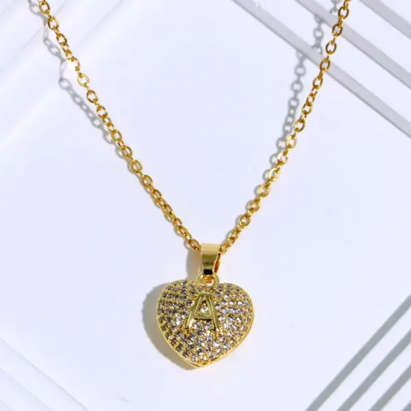 Wholesale Cute Sweet Heart Shape Titanium Steel Copper Plating Inlay Zircon Pendant Necklace