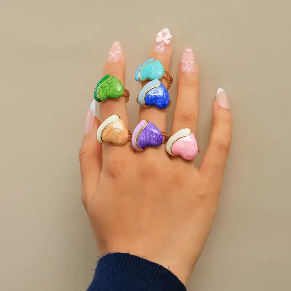 Wholesale Jewelry Elegant Cute Sweet Heart Shape 304 Stainless Steel 14K Gold Plated Enamel Plating Open Rings
