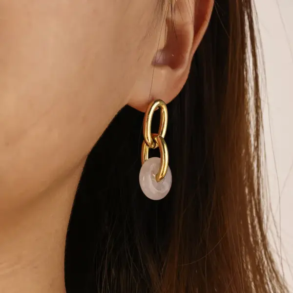 Wholesale Circle Stud Earrings For Women, 18K Gold Plated 0.03µm, Natural Stone, 304 Stainless Steel