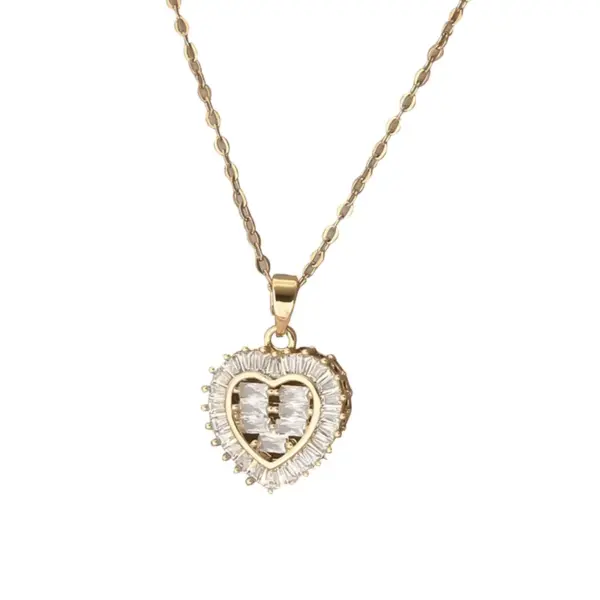 Wholesale Fashionable Heart Shaped Pendant Necklace With Synthetic Zircon And Simulated Diamond Surrounding Water Wave Chain Design Unisex
