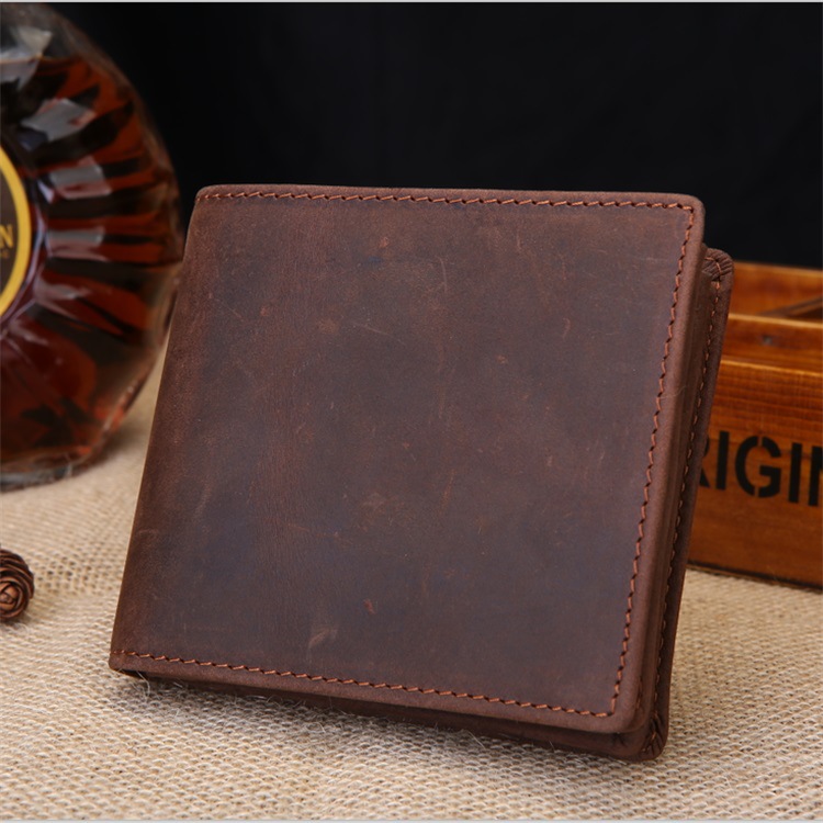 Wholesale Cross-border Foreign Trade Men's Wallet Crazy Horse Leather Genuine Leather Men's Business Short Money Clip Head Layer Cowhide Widened Walle