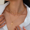 oly-67a269a25a039e5b1a78685c85c94888 Wholesale Simple Metal Cross Pendant Necklace Instagram Style All-match Multi-layer Chain Stacked Clavicle Chain for Women
