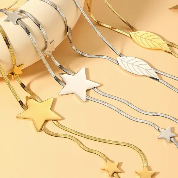 Wholesale Bohemian Style Long Tassel Necklace Stainless Steel Fashion Blade Chain Non-Fading Titanium Jewelry Accessories 18K Gold Plated Y-Shaped