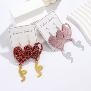oly-67a459d23ab6ef33ea267987dbeeadd7 Wholesale Cross-border New Valentine's Day Earrings Sweet Romantic Shiny Pink Balloon Love Queen Acrylic Earrings