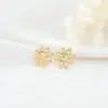 Wholesale Plant Stud Earrings With 925 Sterling Silver Posts, Copper Base, 14K Real Gold Plated, And Zircon Inlay In Gold