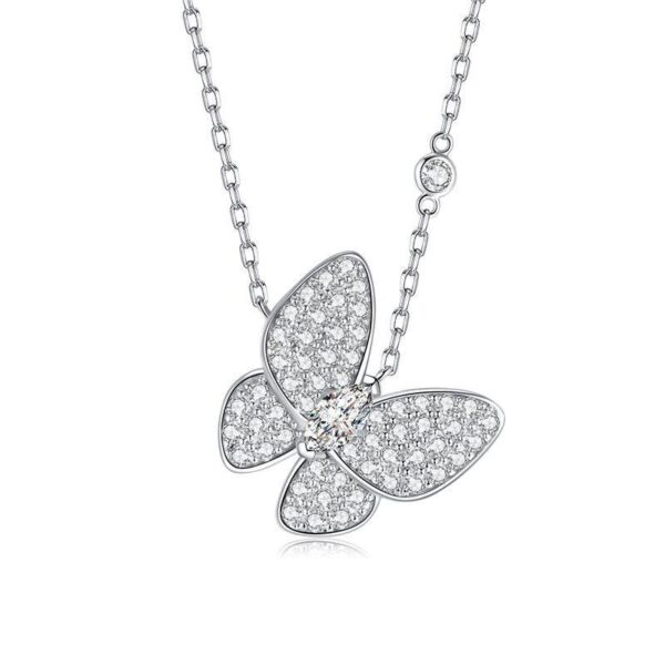 Wholesale Copper-plated natural white mother-of-pearl butterfly necklace, full diamond butterfly choker for women.