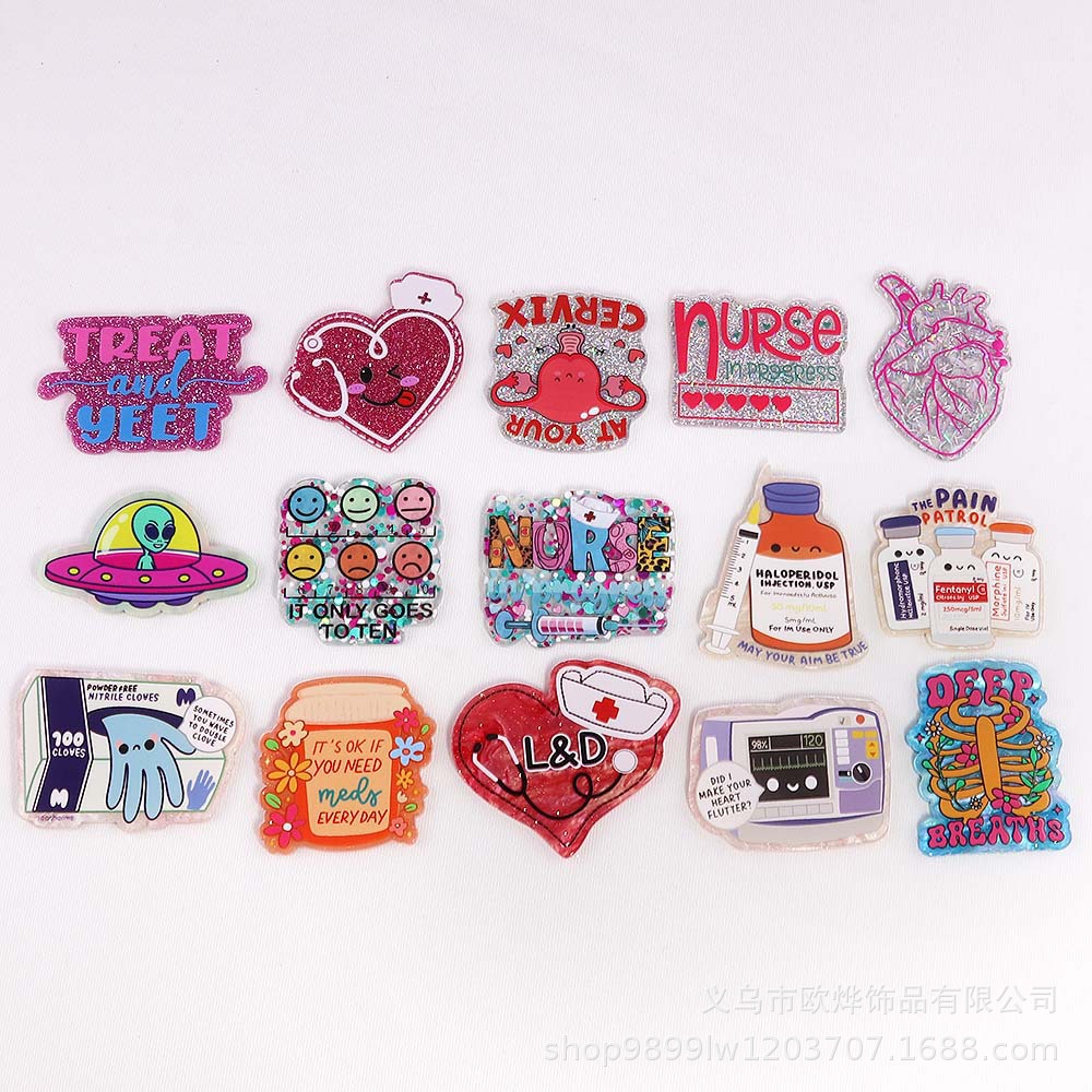 Wholesale New Cross-Border Loose Powder Cartoon Organ Medical Heart Bag Jewelry Acrylic Pin DIY Patch Accessories