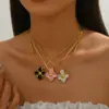 Wholesale 304 Stainless Steel Plastic Flower Electroplating PVD Coated Stone-Free 18K Gold Plated Imitation Gold Golden Plated Casual Elegant Cute Snake Chain Multicolor-Golden Yellow Earrings Necklace Jewelry Set