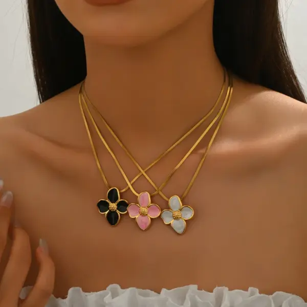 Wholesale 304 Stainless Steel Plastic Flower Electroplating PVD Coated Stone-Free 18K Gold Plated Imitation Gold Golden Plated Casual Elegant Cute Snake Chain Multicolor-Golden Yellow Earrings Necklace Jewelry Set
