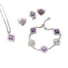Wholesale Copper four-leaf clover window decoration charoite jewelry set necklace bracelet earring ring