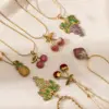 Wholesale Unisex Fruit Enamel Necklace In 304 Stainless Steel With 18K Real Gold Plated PVD Coated Cable Chain