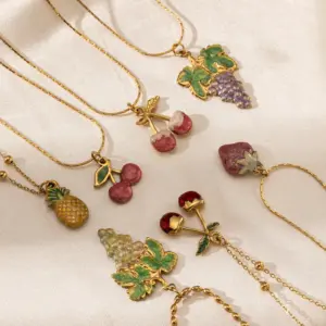 Wholesale Unisex Fruit Enamel Necklace In 304 Stainless Steel With 18K Real Gold Plated PVD Coated Cable Chain
