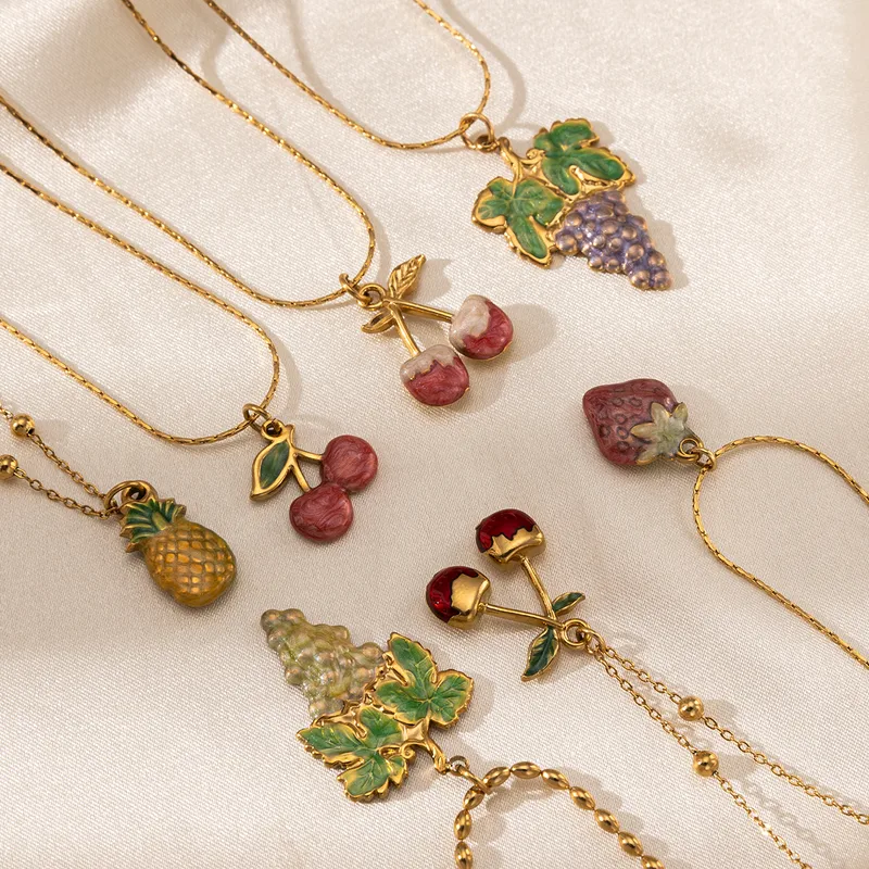 Wholesale Unisex Fruit Enamel Necklace In 304 Stainless Steel With 18K Real Gold Plated PVD Coated Cable Chain