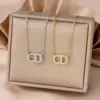 Wholesale Women’s Letter Pendant Necklace With Inlay Artificial Rhinestones, 18K Real Gold Plated Copper, Water Plating On Cable Chain
