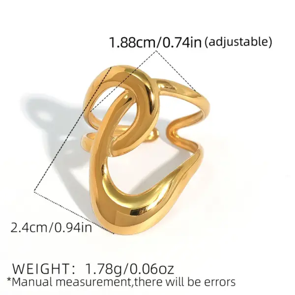 Wholesale Summer Ladies Geometric Lines Stainless Steel Ring Adjustable Size Vacuum Plated 18K Gold Elegant French Style Jewelry Accessory